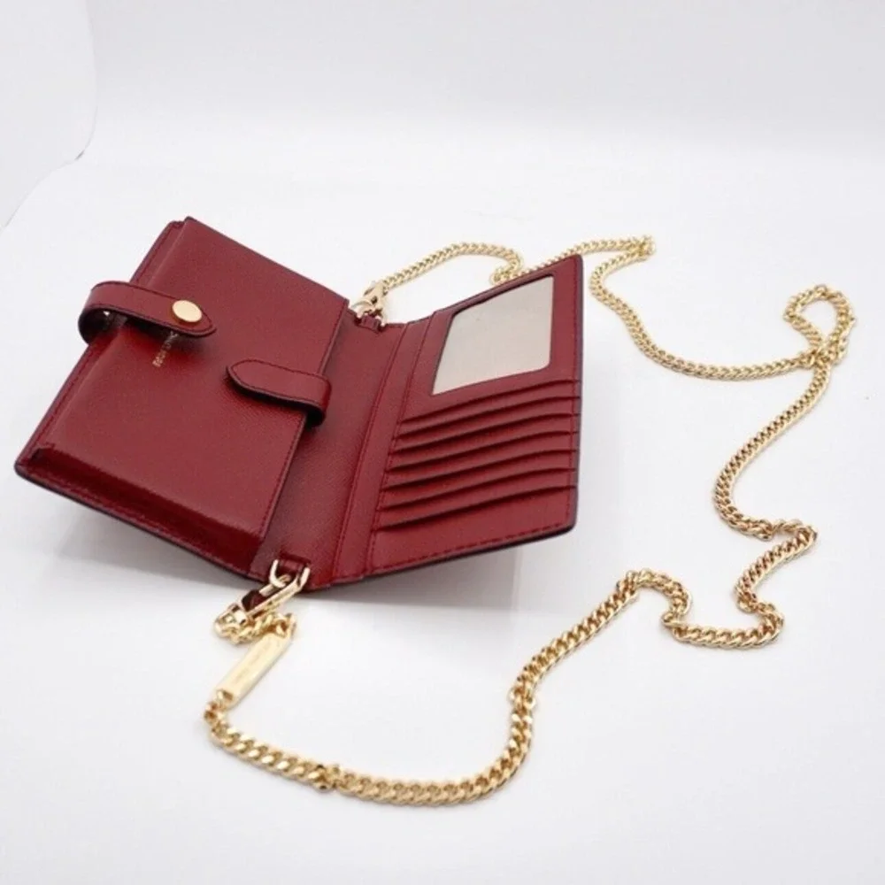 Michael Kors Jet Set Travel‎ Saffiano Leather Crossbody Wallet Red Gold 37-08